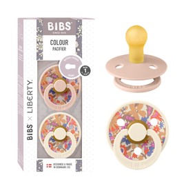 BIBS Liberty Pacifier | 2 Colour Natural Rubber Latex Soothers | Size 1 (0-6 Months) BPA Free Dummy Pacifier | Round Nipple | Designed & Made in Denmark | June Blossom Blush Mix