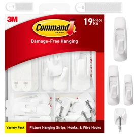 Command Variety Pack, Including 10 Pairs of Picture Hanging Strips, 6 Wire Hooks and 8 Utility Hooks for Hanging, Organization and Storage, Damage-Free Hanging Up to 19 Items, 1 Kit