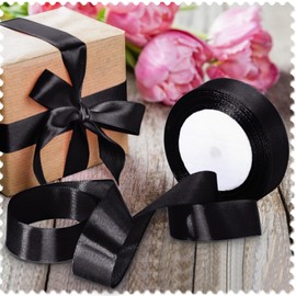 Luomorgo 1 Inch Black Satin Ribbon, 25 Yards Solid Color Ribbon, Fabric Ribbon for Gift Wrapping, Flower Bouquet, DIY Craft, Sewing, Wedding, Birthday Party Decorations