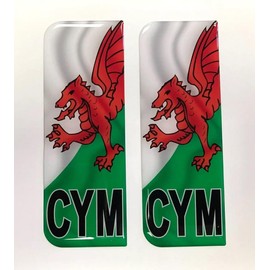 Domed CYM Wales Flag Vehicle Number Plate Stickers - 39mm - HIGH GLOSS DOMED GEL