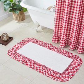 VHC Brands Annie Buffalo Check Bath Mat Farmhouse Ruffled Country Checkered Gingham Bathroom Decor, Red, 27x48