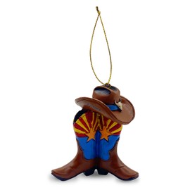 Arizona Rancher Cowboy Boot and Hat Holiday Hand Painted Ornament - Christmas in The Desert Ornament #2 (Arizona Namedrop)
