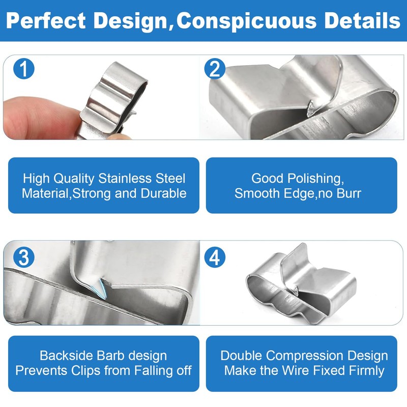 altivox Trailer Frame Wire Clips, 304 Stainless Steel Clips 200