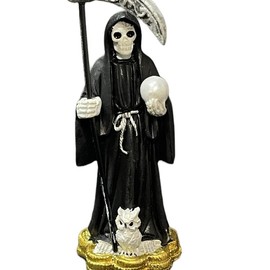 Santa Muerte 4" Black Dress Holy Death Grim Reaper Skull Skeleton.. Decor Evil