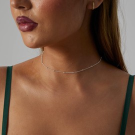 Tasiso Dainty Silver Choker Necklace Simple Chain Necklaces Shining Dots Sparkle Prom Necklace Cute Satellite Bead Link Exquisite Jewelry Gifts for Women Girls