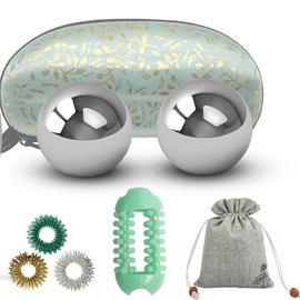Stainless Steel Baoding Balls Set, Small 1.3 inch Chinese Health Massage Balls for Hand Therapy, Exercise, and Stress Relief, No Chime Handball