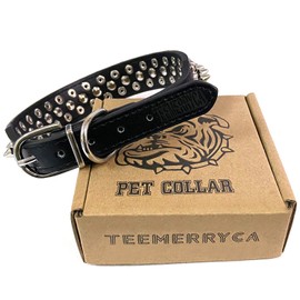 TEEMERRYCA Adjustable Microfiber Leather Spiked Studded Dog Collars with a Squeak Ball Gift for Small Medium Large Pets Like Cats/Pit Bull/Bulldog/Pugs/Husky, Black, S 10.8-13.2 inches