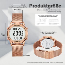 Women's Pedometer Watch, Waterproof Fitness Tracking Digital Watch, Without Bluetooth and App, Seniors Watch with Pedometer Calorie Counter, Sports Watch for Walking/Running (Rose Gold)