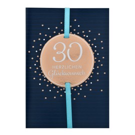 Perleberg 30th Birthday Card - Lettering Design Collection - Birthday Card with Circle & Ribbon - Birthday Cards with Matching Envelope - 4.5" x 6.5" Greeting Card