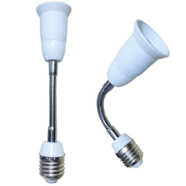 DZYDZR Pack of 2 E27/E26 Extension LED Lamp Socket, Flexible Gooseneck E27 to E27 Extender Base Adapter, 19 cm, White