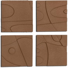 OIUYTOH Set of 4 Modern Abstract 3D Textured Art,Neutral Artwork, Geometric Handmade Sandstone Shapes Painting Prints for Living Room Bedroom Hallway Office Hotel Decor 12 x 12 Inches (Brown)