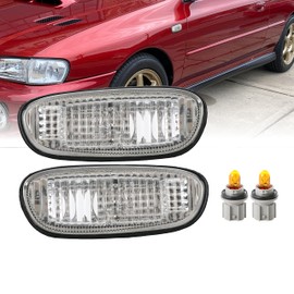 USR DEPO 93-01 Impreza Side Marker Lights - Fender Sidemarkers Lamps (Left + Right) Compatible with 1993-2001 Subaru Impreza (All Clear Lens with Amber Bulbs and Sockets)