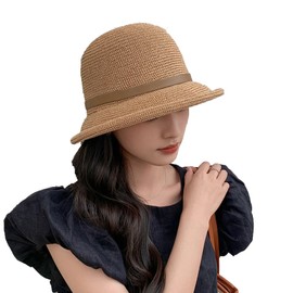 [easylivegogo] Straw Hat, Ladies Hat, UV Protection, Sun Protection, UV Protection, Bucket Hat, Sweat Absorbent, Quick Drying, Small Face Effect, UV Protection Hat, For The Sea, Walks, Travels,