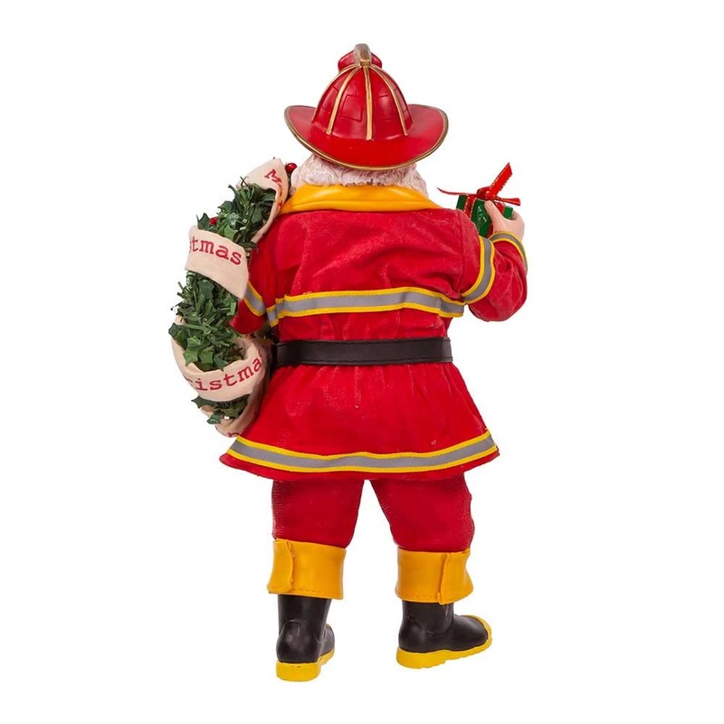 Kurt Adler 11-Inch Fabriché Fireman Santa with Wreath and Hose