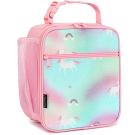 FlowFly Kids Lunch Box Insulated Soft Bag Mini Cooler Back to School Thermal Meal Tote Kit for Girls, Boys (Glitter-Unicorn)