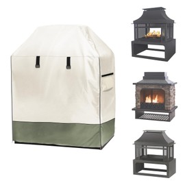 Exokugo Outdoor Fireplace Cover,Heavy-Duty 600D Oxford Waterproof Cover for Patio Wood Burning Chimineas Fireplace,42"W × 24"D × 48"H All-Weather Protection,Beige and Grayish Green
