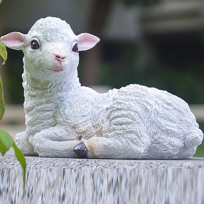 CHICIRIS Handmade Lifelike Sheep Statue, Realistic Lamb Figurine, Garden Sculpture,