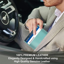 ALLEN & MATE Leather Card Holder Slim Wallet, RFID Blocking Minimalist Wallet Credit Card Holder, Holds Cards and Bank Notes (Lagoon Minimalist Edition)
