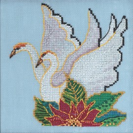 Mill Hill White Swans Beaded Counted Cross Stitch Kit 2023 Laurel Burch Birds Collection LB302312 Multi, 5 x 5 inches