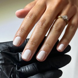 48Pcs White Press on Nails Short Square Fake Nails Glue on Gel Nails Press ons, Acrylic False Nail Stick on for Women, Natural Handmade Thick Extra Short Nail Small Petite