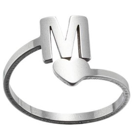 Jude Jewelers Stainless Steel Heart Shaped Ajudstable Size Initial Letter A-Z Alphabet Wedding Engagement Promise Statement Ring (M, Adjustable)