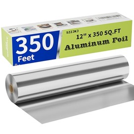 Aluminum Foil Roll, 12in x 350ft Aluminum Foil, Thick Strong Tin Foil with Cutter, Food Safe Cling Wrap for Cooking, Baking, Roasting, Grilling, Freezer Storage