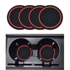 SCUARI 4PCS Car Coasters,Car Cup Coasters,Car Coasters for Cup Holders,Car Accessories Car Cup Holder Coaster,2.75 Inch No-Slip Anti Dust mats Cup Holder Insert Coaster,Fits Vehicles (Black&Red)