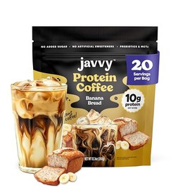 Javvy Protein Iced Coffee - Premium Whey Protein & Iced Coffees, 100% Natural Cold Brew, Zero Artificial Flavors & Sweeteners, 80mg Caffeine, No Added Sugar, 20 Servings, Banana Bread, 1 Pack