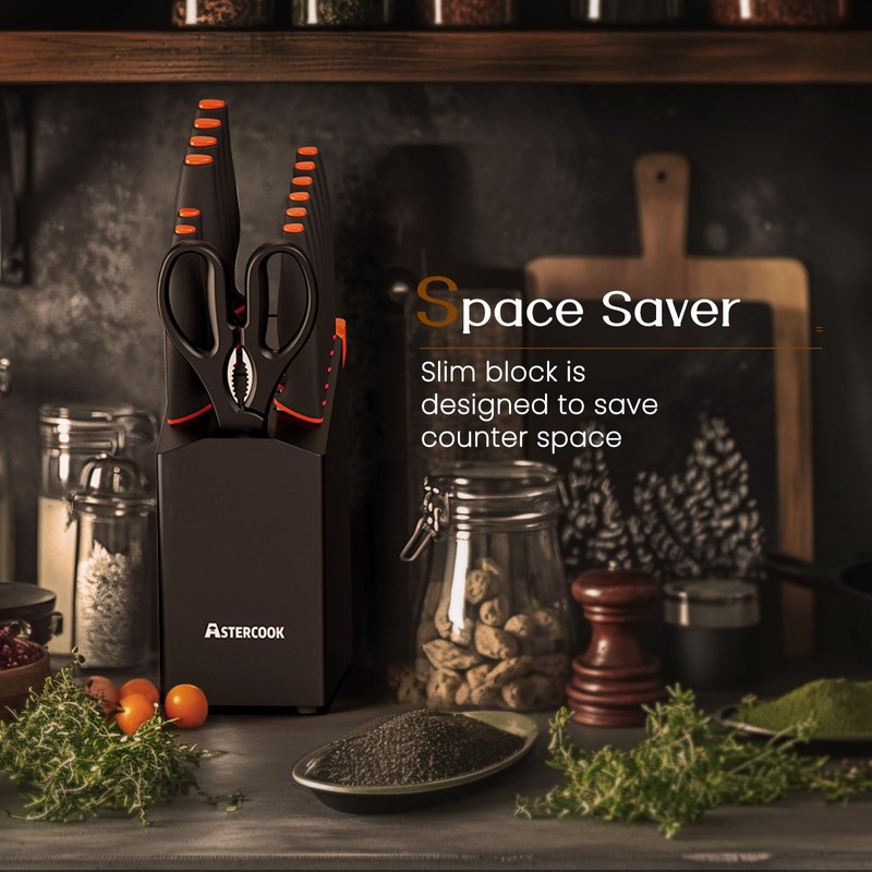 Knife Set, Astercook 15 Pcs Dishwasher Safe Kitchen Knife Set