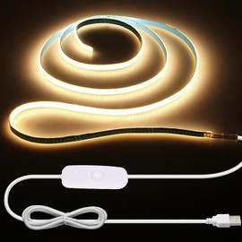 USB COB LED Strip Light with Controller, Warm White, 50 CM, Ultra - Thin COB LED Strip Light - USB Powered, Warm White 3000K, IP65 Waterproof, AUPOINT