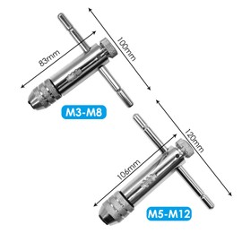 ANBOO 2Pcs Ratchet Tap Wrench T Handle, Adjustable T Bar Handle Holder Ratcheting Tap Wrench Capacity Range for Metric M3-M8 / M5-M12 for Tap & Die Set
