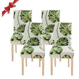 Jaotto Chair Covers, Set of 4, Universal, Stretch Chair Covers, Set of 4, Modern, Chair Covers, Swing Chairs, Elastic, Durable Chair Covers for Dining Room, Banquet Decoration, Leaves Beige