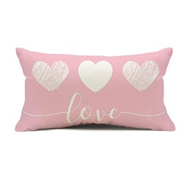 Kithomer Pink Love Valentines Day Pillow Covers 12x20 Love Heart Throw Pillows Decorative Cushion Valentine Decorations(Pink,12x20)