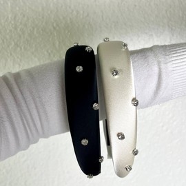 Hair Accessory, Padded Headband with Rhinestones, Fancy Headband (Black, One)