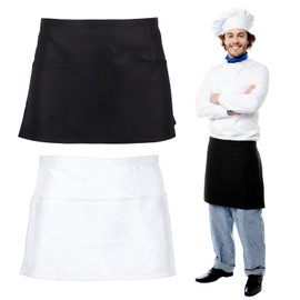 TUONYIS Pack of 2 black and white apron, cooking apron, cotton apron, cooking apron with pockets, kitchen apron for women, boys, waiters, baking, chef, restaurant, Pack of 2