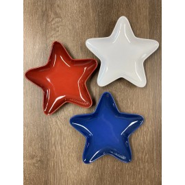 Le Creuset Set of 3 LE CREUSET Cerise White & Cobalt Star 8" Snack Appetizer Plates NEW