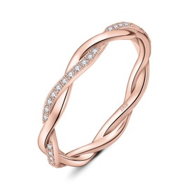 JewelryPalace Infinity Rope Twisted Moissanite Band Ring Women's Infinity Wedding Rings Silver 925 Wedding Rings Wedding Rings for Women, Front Ring Stacking Ring Band Ring Narrow Rose Gold Gold,