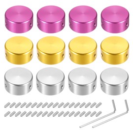 sourcing map 12 Pcs Footswitch Toppers Guitar Pedal Button Caps Metal Footswitch Top Cover 3/8" Multi-Color for Guitar Effects Pedal Buttons, Red, Gold, Silver