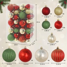 68Pcs Christmas Balls Ornaments for Xmas Tree - 20pcs 3.14",48pcs 1.96”Shatterproof Hanging Ball for Holiday Wedding Party Decoration Mixed Size & Color