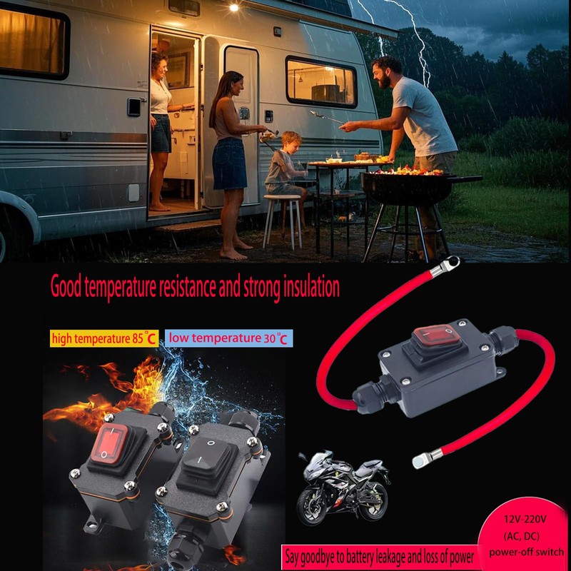 IP67 Waterproof Inline Switch with Red Light Rocker Button, On