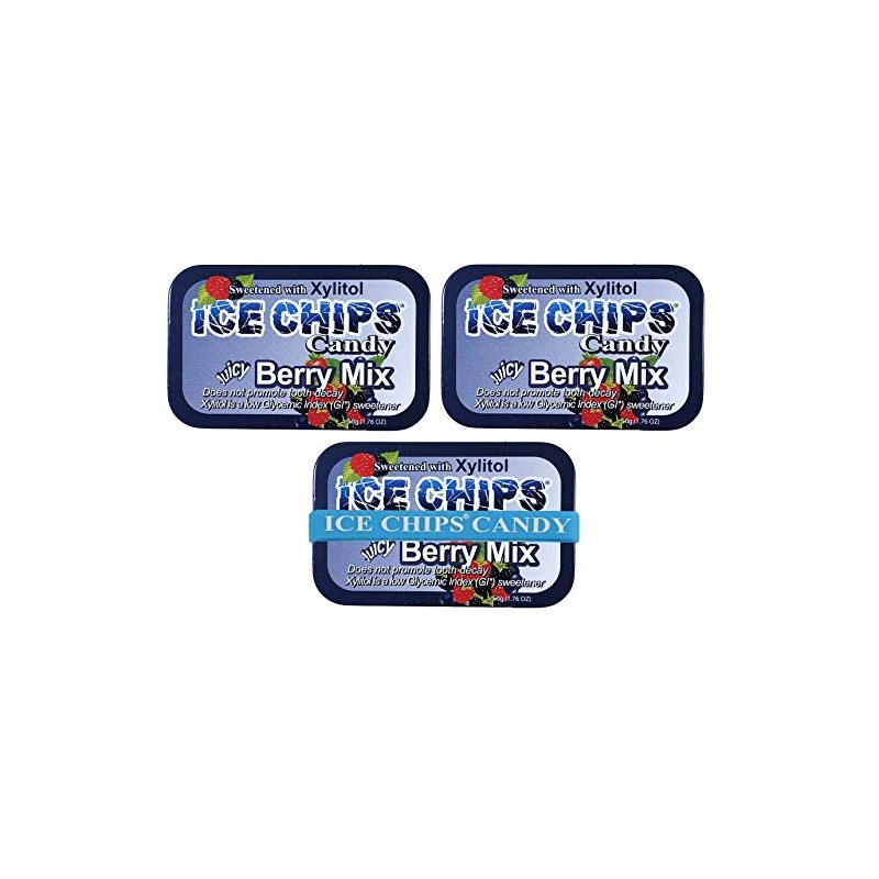 ICE CHIPS Xylitol Candy Tins 5.28 oz total (Berry Mix,