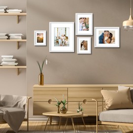 AUEAR, 9x12 Picture Frames Set of 3, with Mat for 6x8 or 9x12 without Mat, Engineered Wood Photo Frames with Plexiglass, Wall Mounting (White)