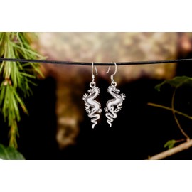 WINDALF ZAIRA Dragon Earrings 3.2 cm 925 Sterling Silver, Fabric jewellery bag