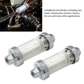 Gxcdizx 2Pack Universal Fuel Filter Clear View Inline 3/8" Chrome Hose Barb Petrol