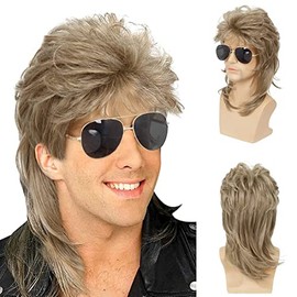 Men's Mullet Wig Blonde Curly 70s 80s Halloween Costumes Punk Rocker Wig Disco Fancy Party Wigs