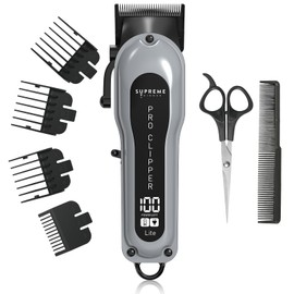 Supreme Trimmer Pro Clipper Lite w/Fade Blade | 210 Min Run Time Professional Hair Clipper Set w/Hair Comb & Scissors | STC5000 Gray