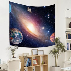 YONGFOTO 180 x 160 cm Space Tapestry, Earth Moon Planet Meteorite Starry Galaxy Wall Hanging for Room Decor Theme Exhibition Hanging Dorm Bedroom Wall Art Star Tapestries