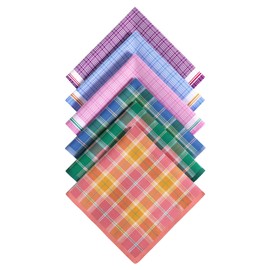 DoreenBeads Handkerchiefs for Men Women, 6Pcs Rainbow Colors Soft Cotton Plaid Hankies for Ladies Gentleman 17"