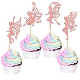 Cupcake-Topper mit Glitzer-Flügel, Blume, Engel, Fee, Cupcake-Picks, Ballett-Tänzerin, Kuchendekorationen für Hochzeit, Brautparty, Babyparty, Kindergeburtstag, Partyzubehör, Roségold, 24 Stück