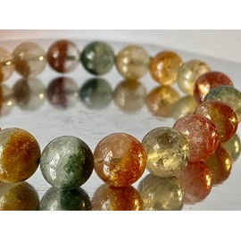 ✦ Bella-gems ✦ 7.8" "Distinctive/Top Grade"~ Multihued Rainbow Chlorite Lodolite Garden Quartz Crystal Round Stretch Bracelet - 10mm - 20 Beads - M1388